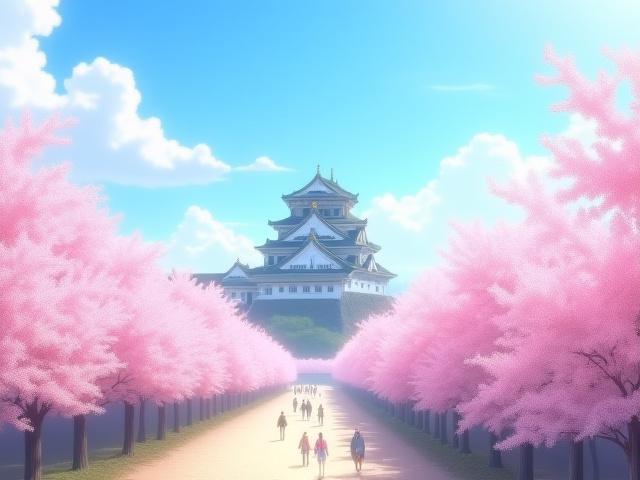 満開の桜と古城